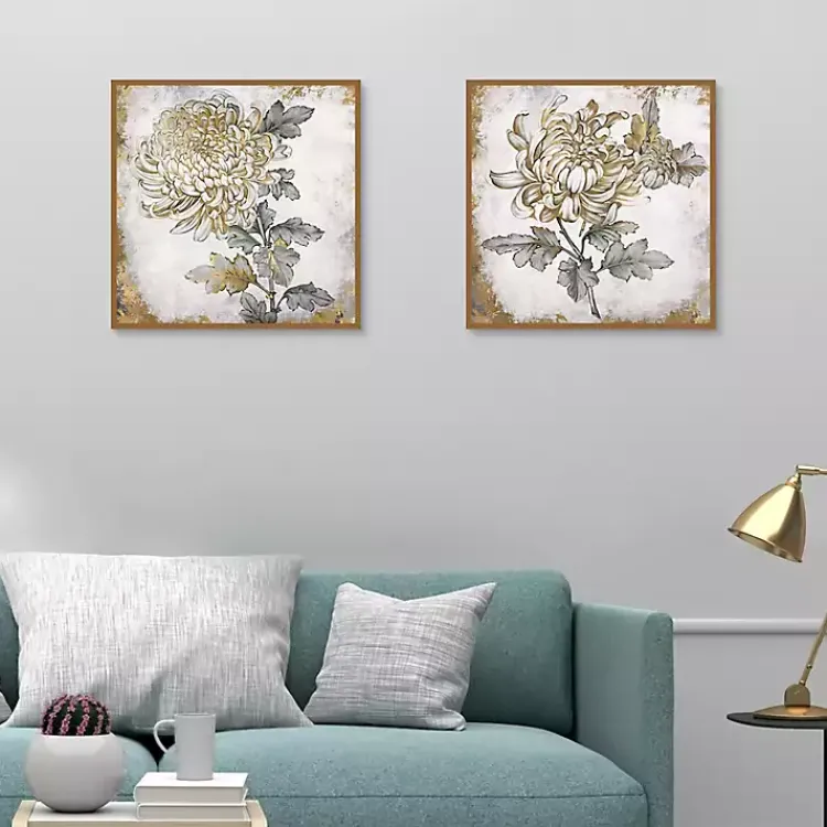 Kirklands Home Canvas Art|Gold Fleur Floral 2-pc. Canvas Art Print Set