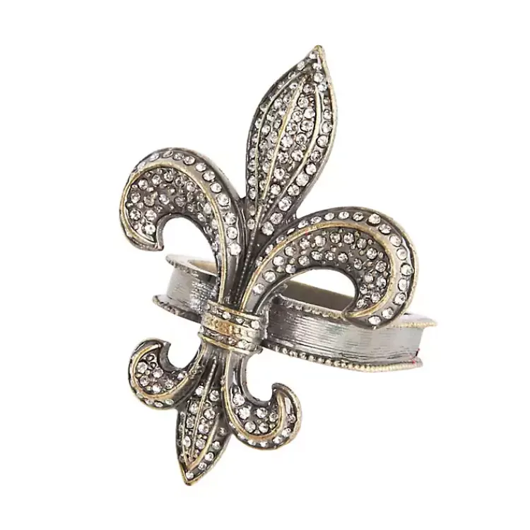 Kirklands Home Table Linens|Gold Fleur-De-Lis Napkin Rings, Set of 4