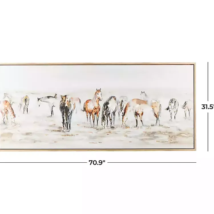 Kirklands Home Canvas Art|Gold Foil Wild Horses Framed Canvas Art Print