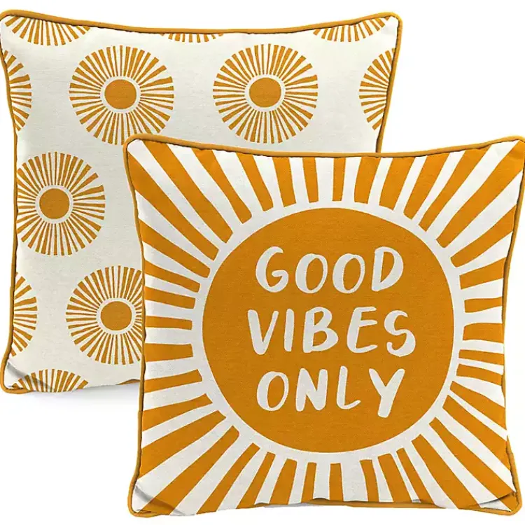 Kirklands Home Outdoor Cushions & Pillows|Gold Good Vibes Only Sunny Outdoor Pillow