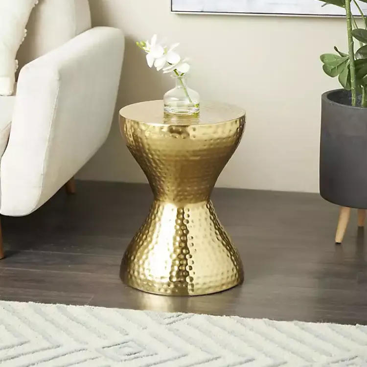 Kirklands Home Accent & End Tables|Hammered Hourglass Accent Table Gold