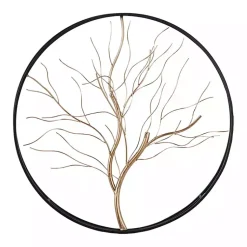 Kirklands Home Wall Plaques|Gold Iron Leaf-Less Tree Round Frame Wall Plaque Black
