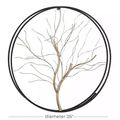 Kirklands Home Wall Plaques|Gold Iron Leaf-Less Tree Round Frame Wall Plaque Black