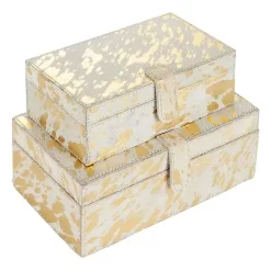 New Gold Leather Hide Rustic 2-pc. Box Set Baskets & Boxes