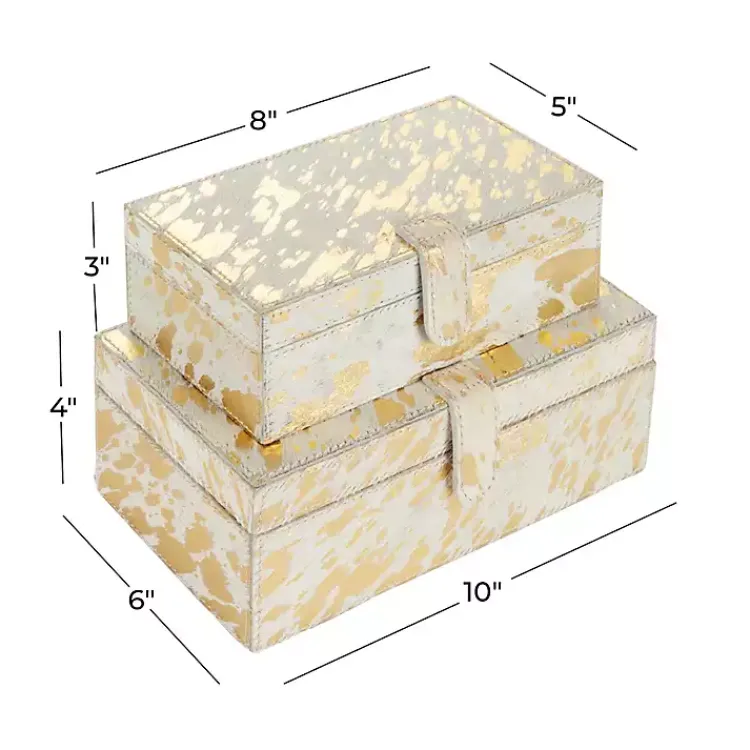 New Gold Leather Hide Rustic 2-pc. Box Set Baskets & Boxes