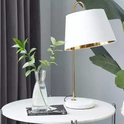 Kirklands Home Table Lamps|Gold Metal and Faux Silk Shade Table Lamp White