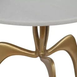 Kirklands Home Accent & End Tables|Gold Metal and Marble Modern Abstract Accent Table White