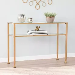 Kirklands Home Console Tables|Metal and Tempered Glass Console Table Gold