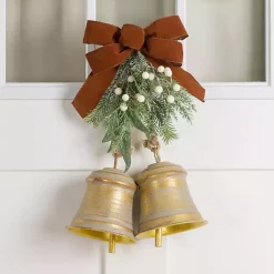 Discount Gold Metal Bells with Brown Ribbon Christmas Decorations