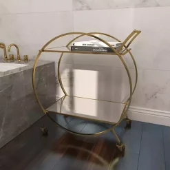 Kirklands Home Kitchen Islands & Bar Carts|Gold Metal Circular Bar Cart