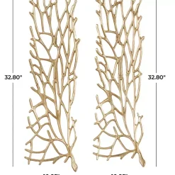 Kirklands Home Wall Plaques|Metal Coral Panel Wall Plaques, Set of 2 Gold