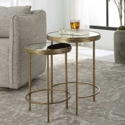 Kirklands Home Accent & End Tables|Metal Mirror Top 2-pc. Nesting Side Table Set Gold