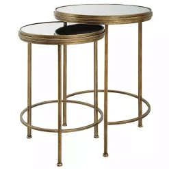 Kirklands Home Accent & End Tables|Metal Mirror Top 2-pc. Nesting Side Table Set Gold