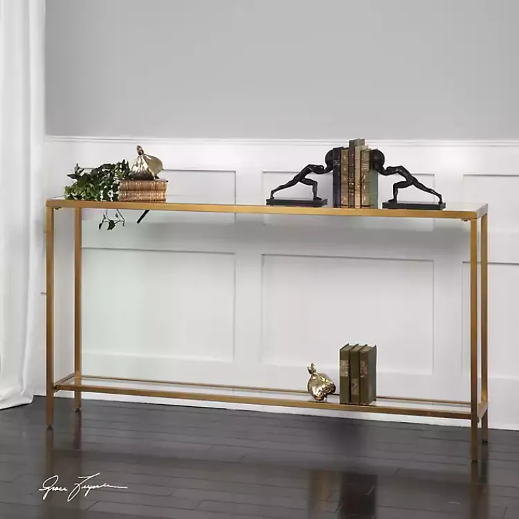 Kirklands Home Console Tables|Metal Mirrored Top Slim Console Table Gold