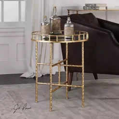 Kirklands Home Accent & End Tables|Gold Metal Mirrored Tray Accent Table