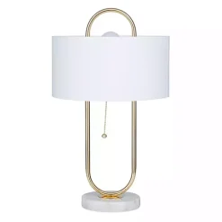 Kirklands Home Table Lamps|Metal Open Loop Stem White Round Table Lamp Gold