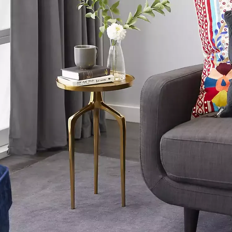 Kirklands Home Accent & End Tables|Metal Round Tripod Accent Table Gold