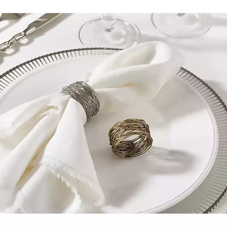Kirklands Home Table Linens|Metal Twine Napkin Rings, Set of 4 Gold
