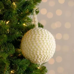 Gold Metallic Interlaced Knit Ball Ornament, 4 in. Christmas Ornaments