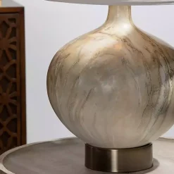 Kirklands Home Table Lamps|Gold Pistachio Swirl Gourd Table Lamp Ivory