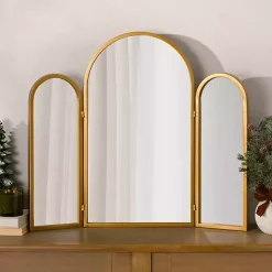 Kirklands Home Decorative Mirrors|Rounded Edge Trifold Wall Mirror Gold