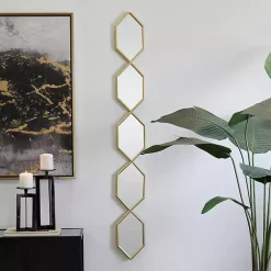 Kirklands Home Decorative Mirrors|Slim Stacked Hexagons Wall Mirror Gold
