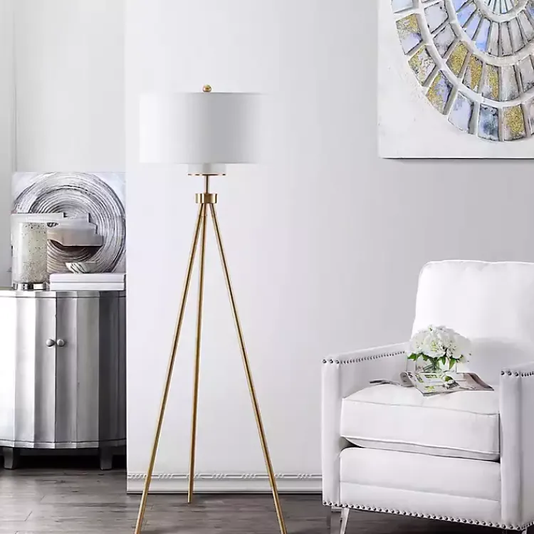 Kirklands Home Floor Lamps|Tripod Modern Floor Lamp Gold