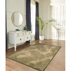 Kirklands Home Outdoor Rugs|Golden Green Palm Leaves Outdoor Area Rug, 4x7