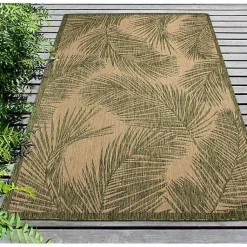 Kirklands Home Outdoor Rugs|Golden Green Palm Leaves Outdoor Area Rug, 4x7