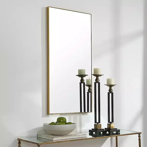 Kirklands Home Framed Mirrors|Golden Simple Rectangular Frame Wall Mirror