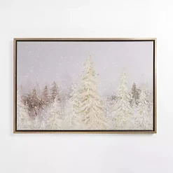 Online Golden Snowy Trees Framed Canvas Art Print Christmas Art & Wall Decor