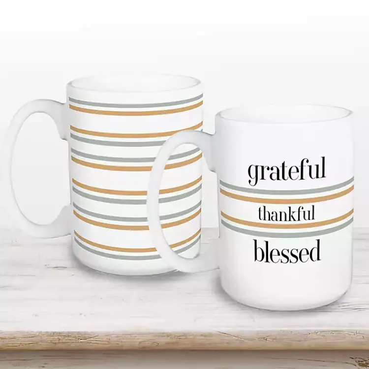 Discount Grateful, Thankful, Blessed Striped Mugs, Set of 2 Fall