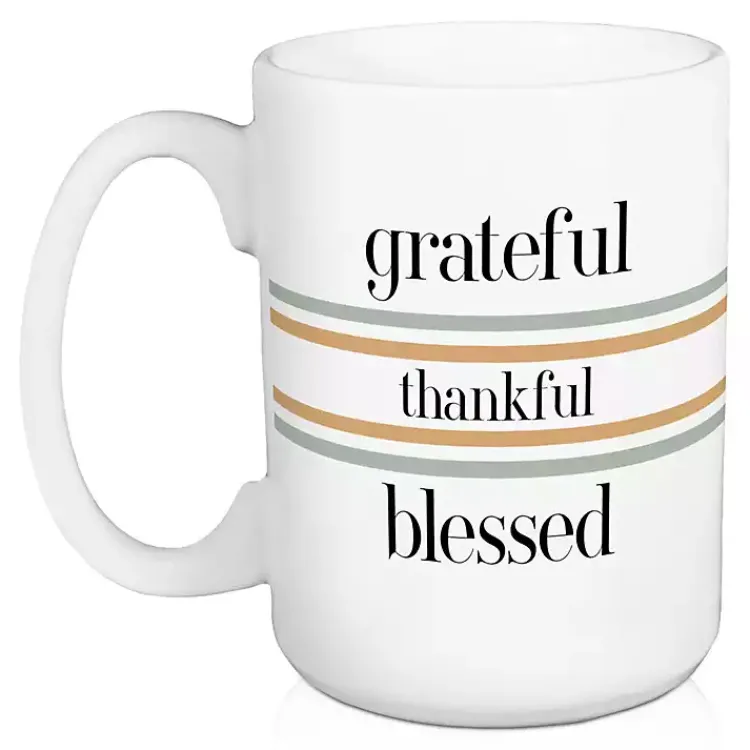 Discount Grateful, Thankful, Blessed Striped Mugs, Set of 2 Fall