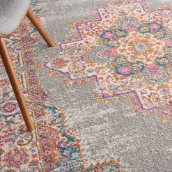 Kirklands Home Area Rugs|Gray & Pink Central Motif Botanical Area Rug, 5x7