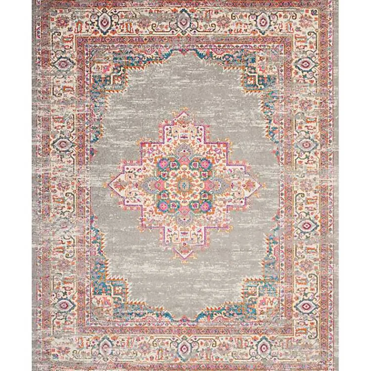 Kirklands Home Area Rugs|Gray & Pink Central Motif Botanical Area Rug, 8x10