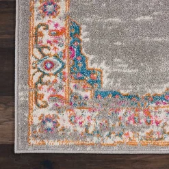 Kirklands Home Area Rugs|Gray & Pink Central Motif Botanical Area Rug, 8x10