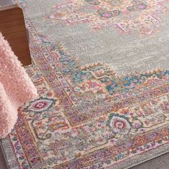 Kirklands Home Area Rugs|Gray & Pink Central Motif Botanical Area Rug, 8x10