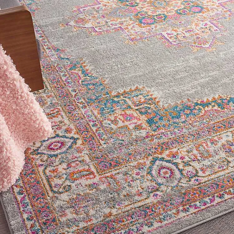 Kirklands Home Area Rugs|Gray & Pink Central Motif Botanical Area Rug, 8x10