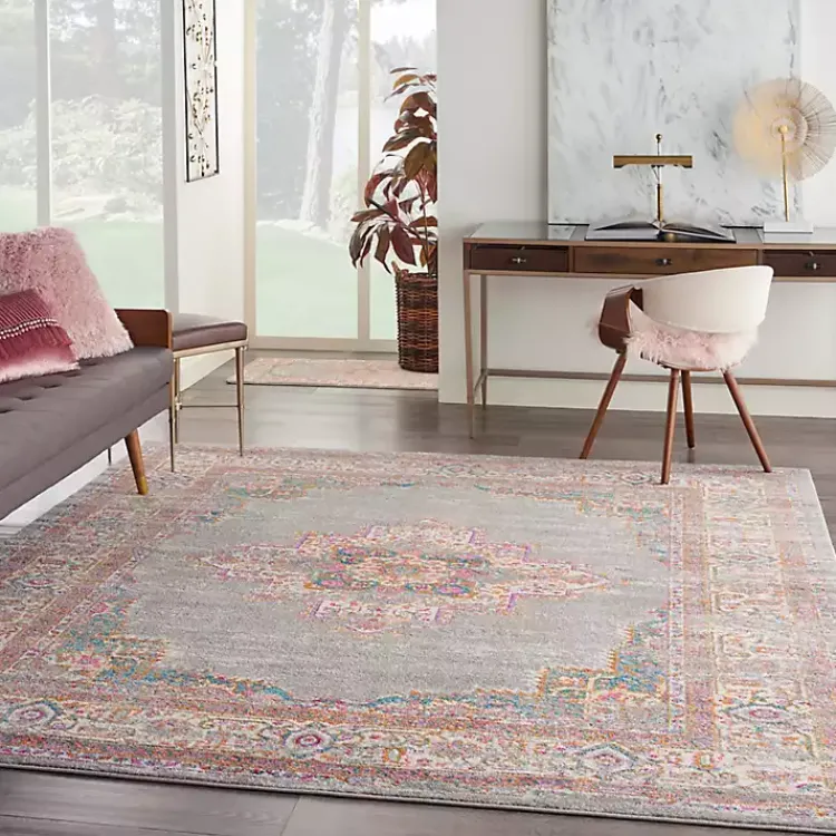 Kirklands Home Area Rugs|Gray & Pink Central Motif Botanical Area Rug, 8x10