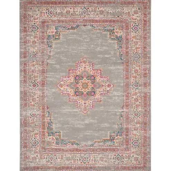 Kirklands Home Area Rugs|Gray & Pink Central Motif Botanical Area Rug, 9x12