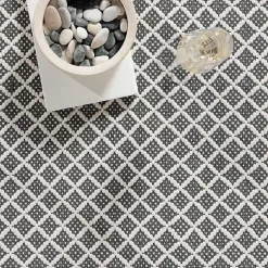 Kirklands Home Outdoor Rugs|Gray & White Trellis Indoor/Outdoor Runner, 3x8