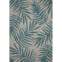 Kirklands Home Outdoor Rugs|Gray and Aqua Palm Leaves Outdoor Area Rug, 5x7