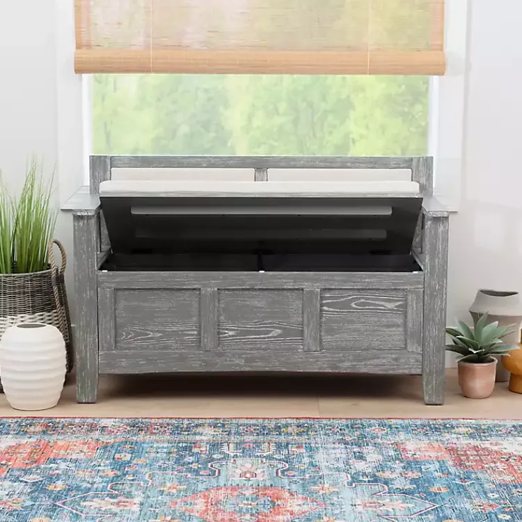 Kirklands Home Benches & Ottomans|Gray and Beige Carlton Storage Bench