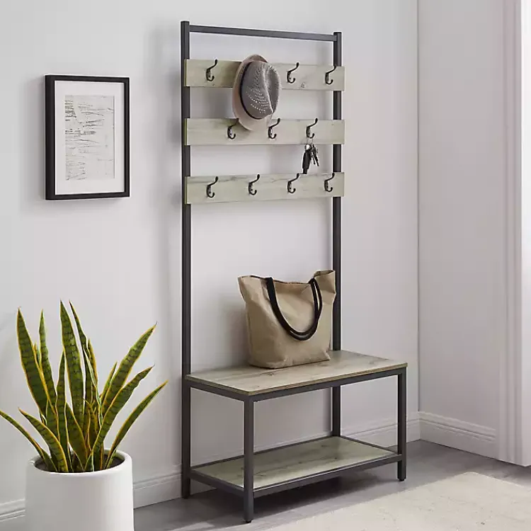 Kirklands Home Entryway Furniture|and Black Wood Bench Hall Tree Gray