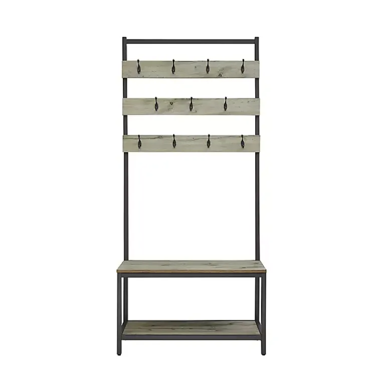 Kirklands Home Entryway Furniture|and Black Wood Bench Hall Tree Gray