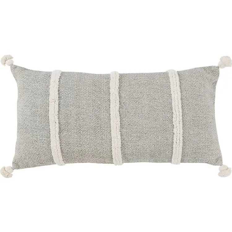 Hot Gray and Ivory Artisanal Striped Lumbar Pillow Pillows