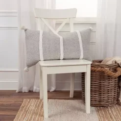 Hot Gray and Ivory Artisanal Striped Lumbar Pillow Pillows