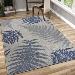 Kirklands Home Outdoor Rugs|Gray and Navy Falling Ferns Outdoor Area Rug, 5x7