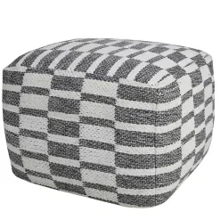 Discount Gray and White Geometric Grid Pouf Poufs & Floor Cushions