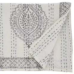 Kirklands Home Table Linens|Gray and White Kantha Stitch Table Runner